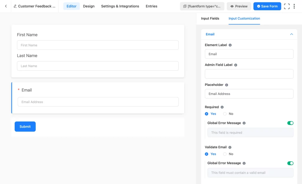 Customizing input field in Fluent Forms
